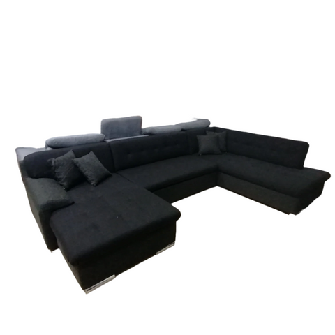 Sectional "Rocky" in Black Fabric + Bed Function - FLOOR MODEL